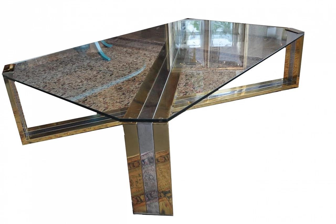 Steel and brass coffee table with glass top, 1980s 6