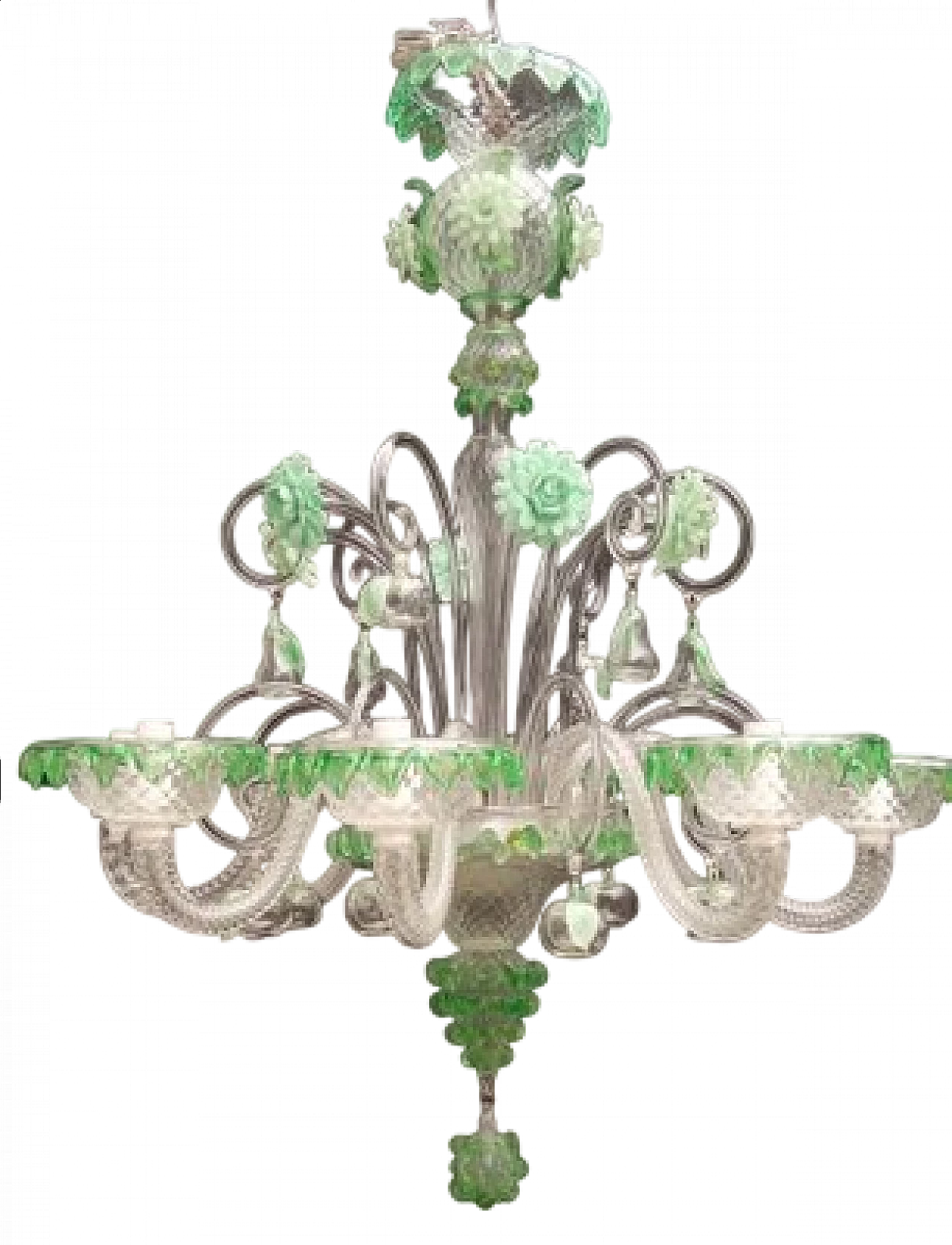 Eight-light chandelier in green Murano glass, 1970s 20