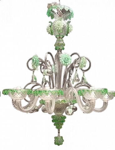 Eight-light chandelier in green Murano glass, 1970s