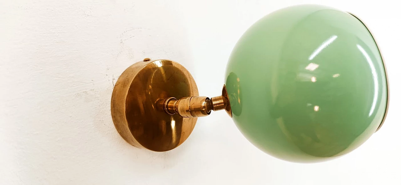 Brass and aqua green metal adjustable wall light, 1970s 4