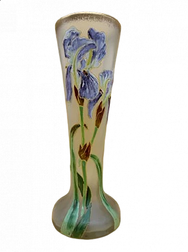 Frosted glass vase with floral motif in relief