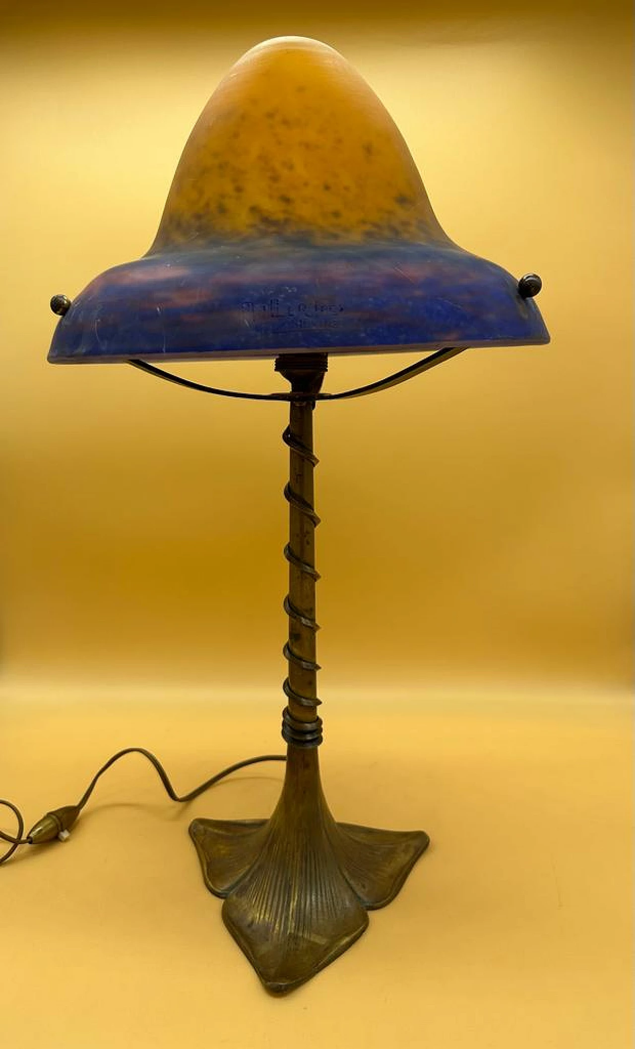 Bronze and glass paste table lamp by Muller Frères Luneville 2