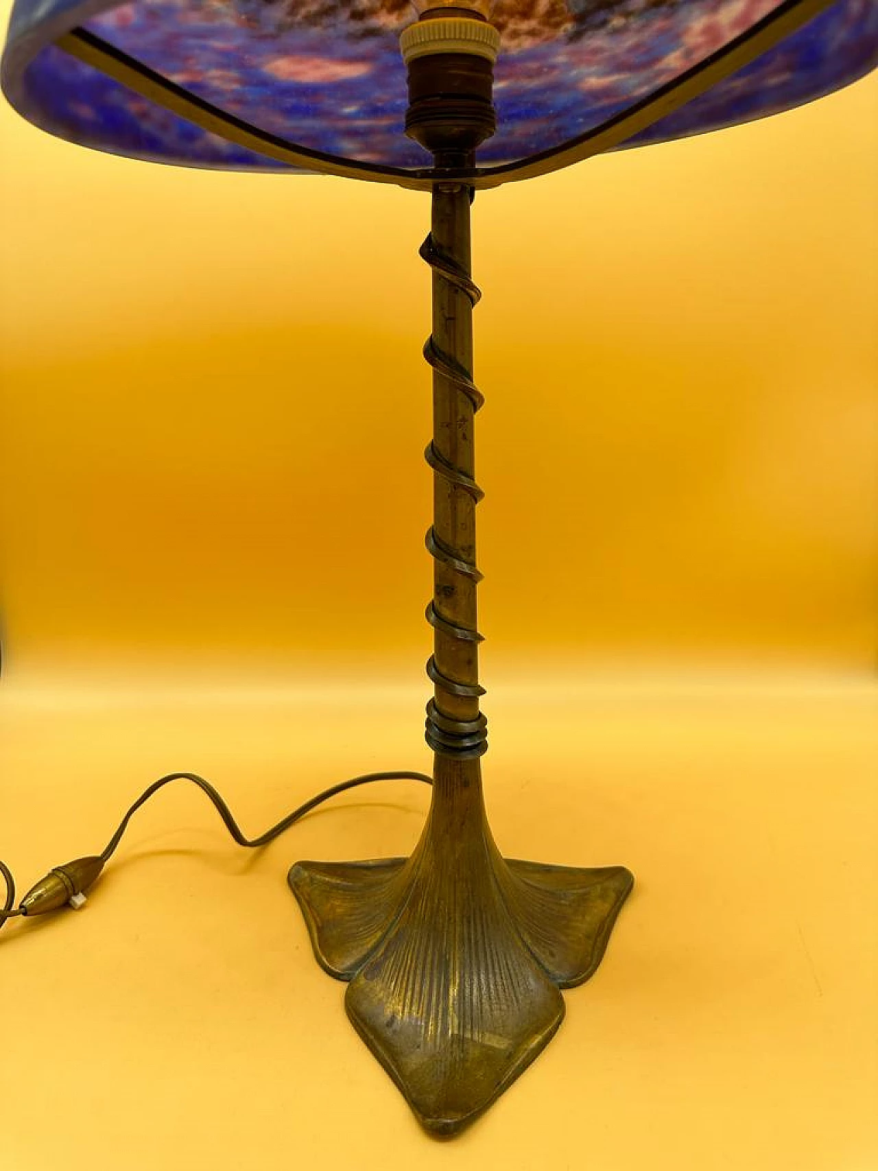 Bronze and glass paste table lamp by Muller Frères Luneville 3