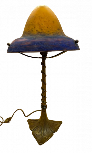 Bronze and glass paste table lamp by Muller Frères Luneville