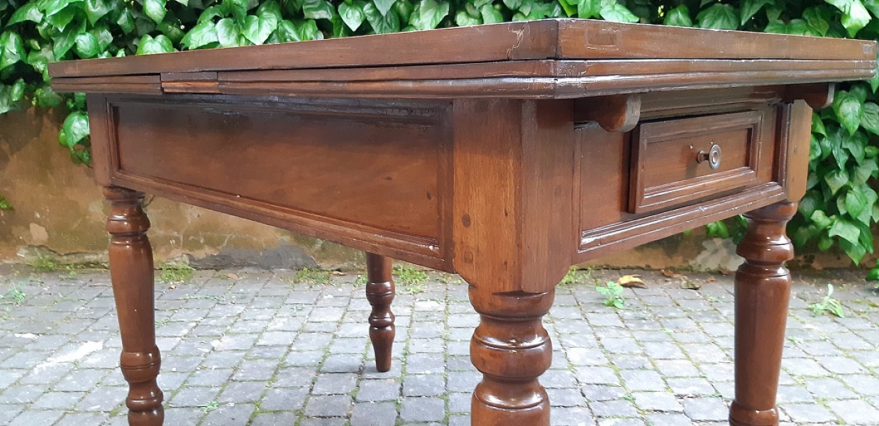 Extending solid walnut table with drawers, 19th century 3