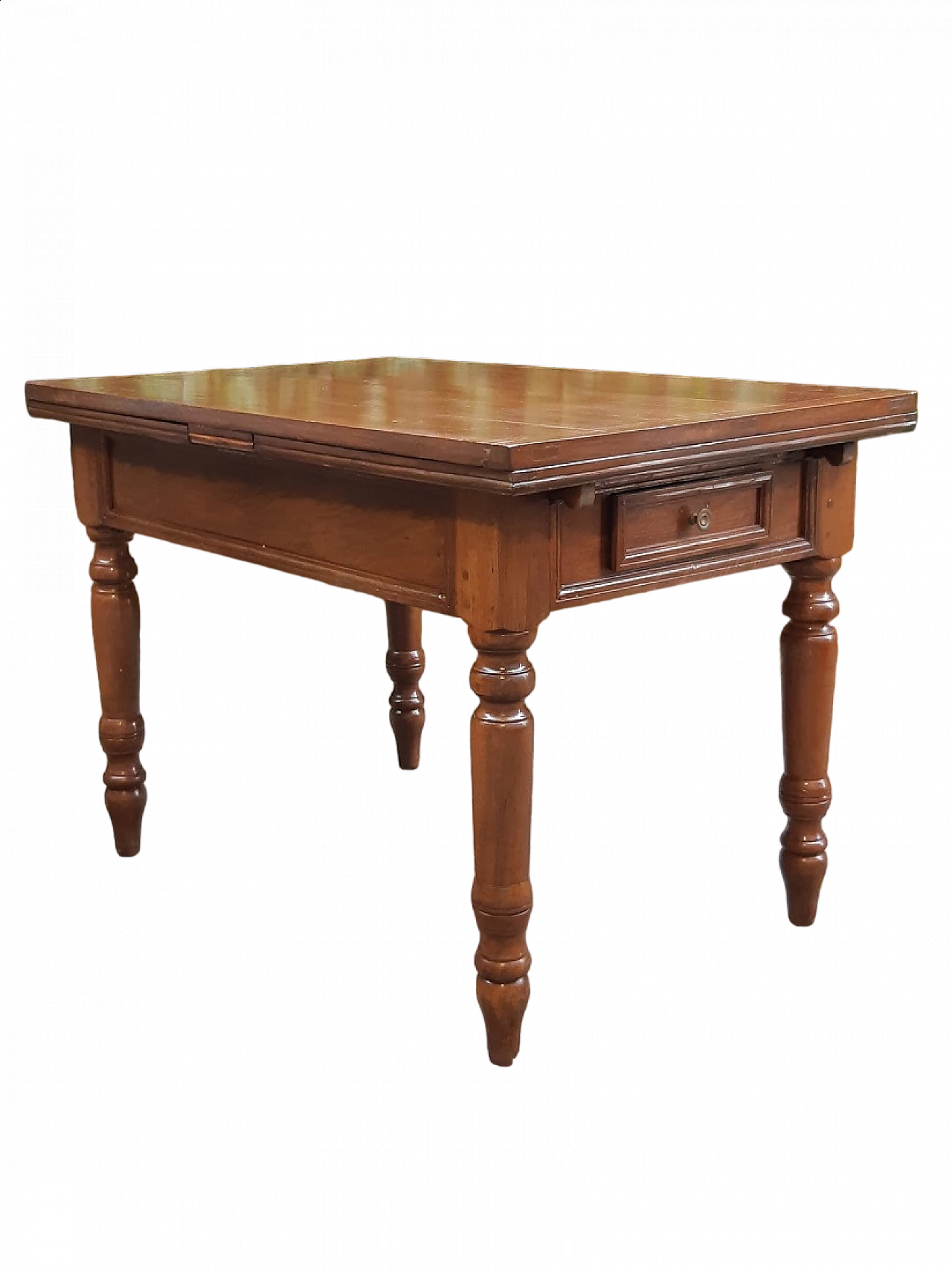 Extending solid walnut table with drawers, 19th century 6