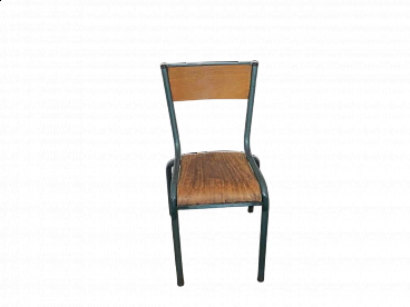 Green iron and birch chair by Mullca, 1960s