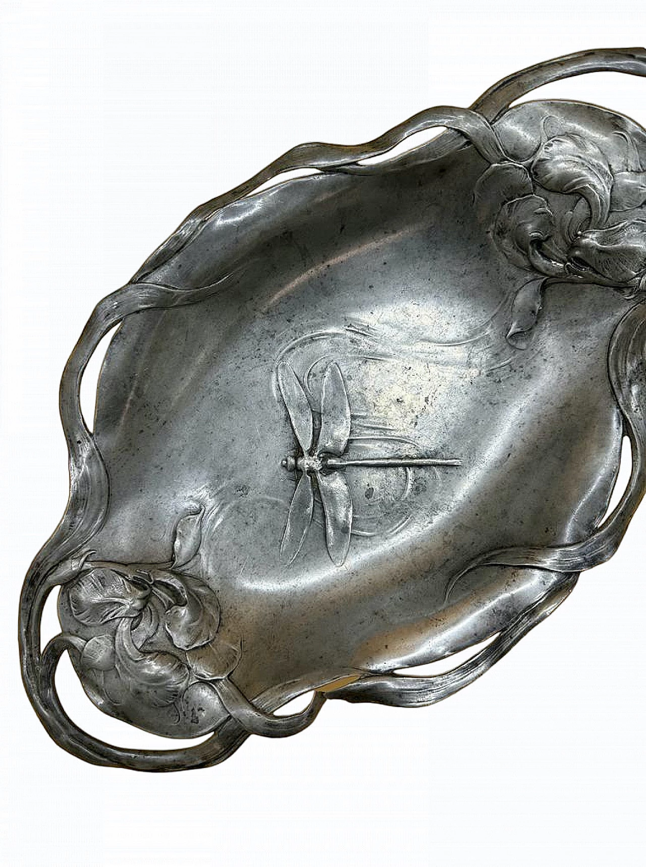 Pewter tray with dragonfly and flowers, 1920s 6