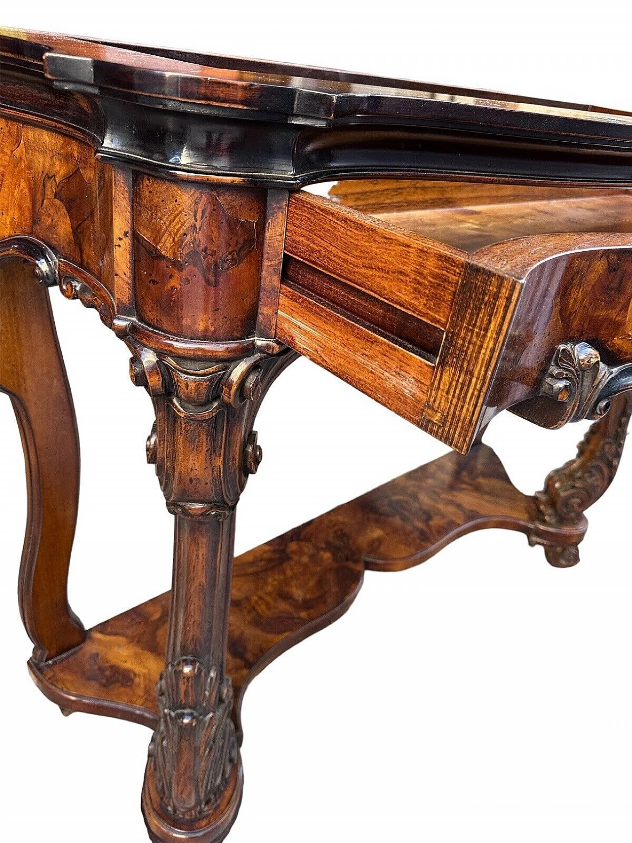 French Louis Philippe style wood console with marble top 4