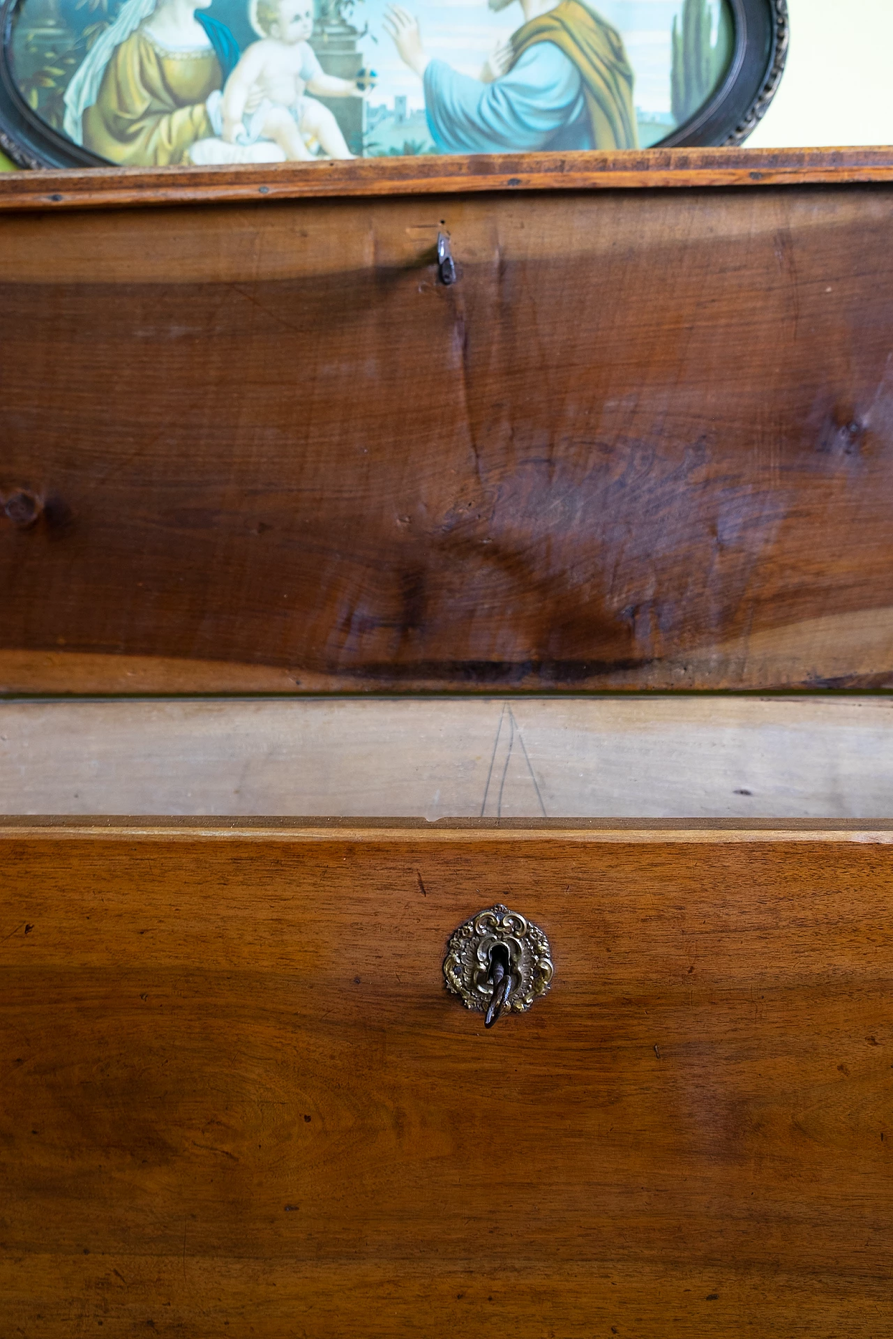 Rectangular walnut covered chest, mid-18th century 8