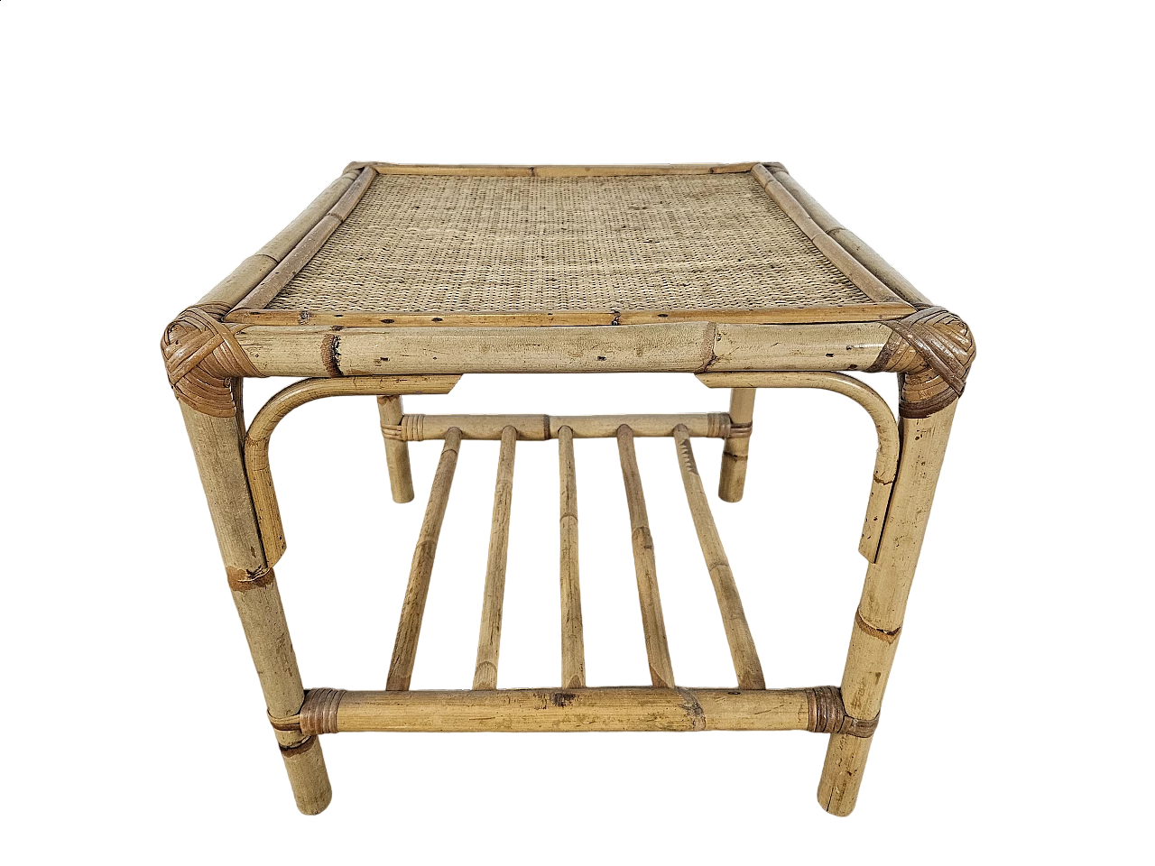 Wicker coffee table with double shelf, 1970s 22