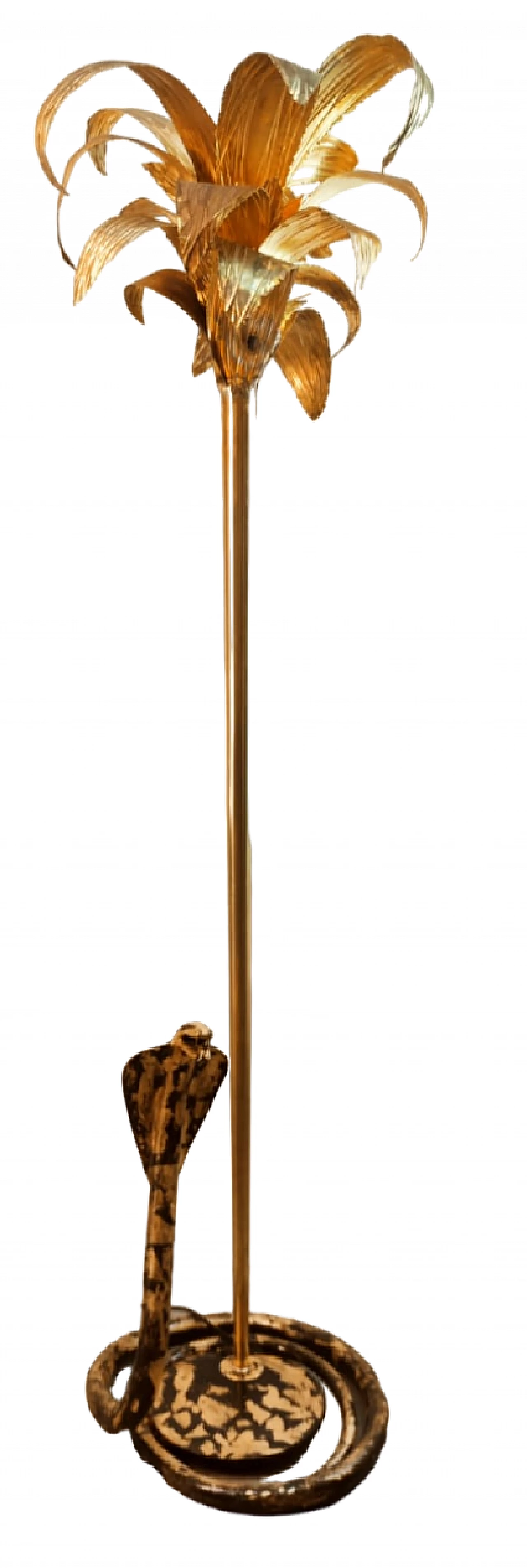 Brass palm tree-shaped floor lamp with cobra, 1970s 39