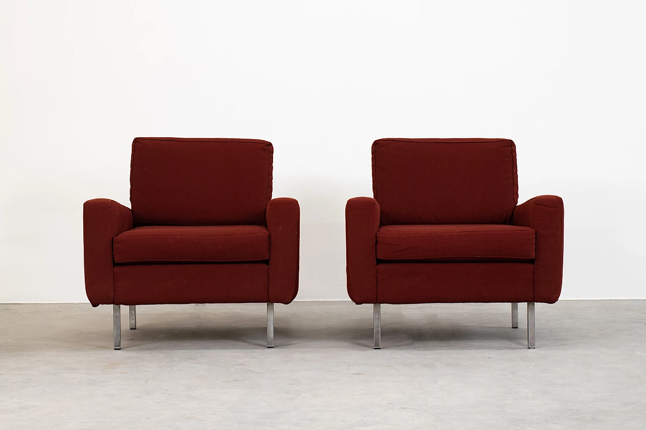 Pair of red fabric armchairs by George Nelson for Herman Miller, 1960s 1