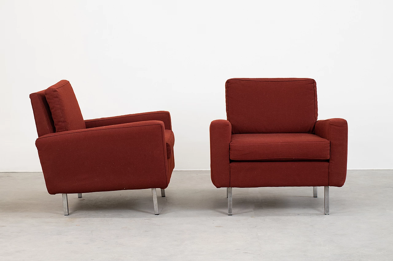 Pair of red fabric armchairs by George Nelson for Herman Miller, 1960s 6