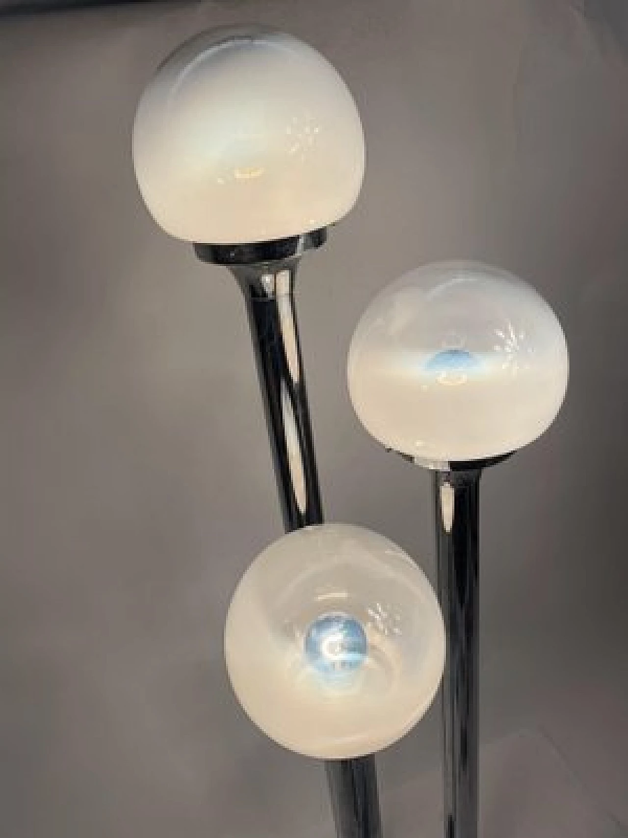 Three-light chromed steel and Murano glass floor lamp, 1960s 9