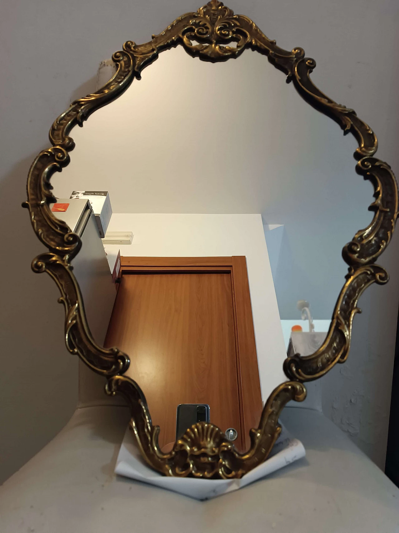 Wall mirror with brass frame, 1950s 1