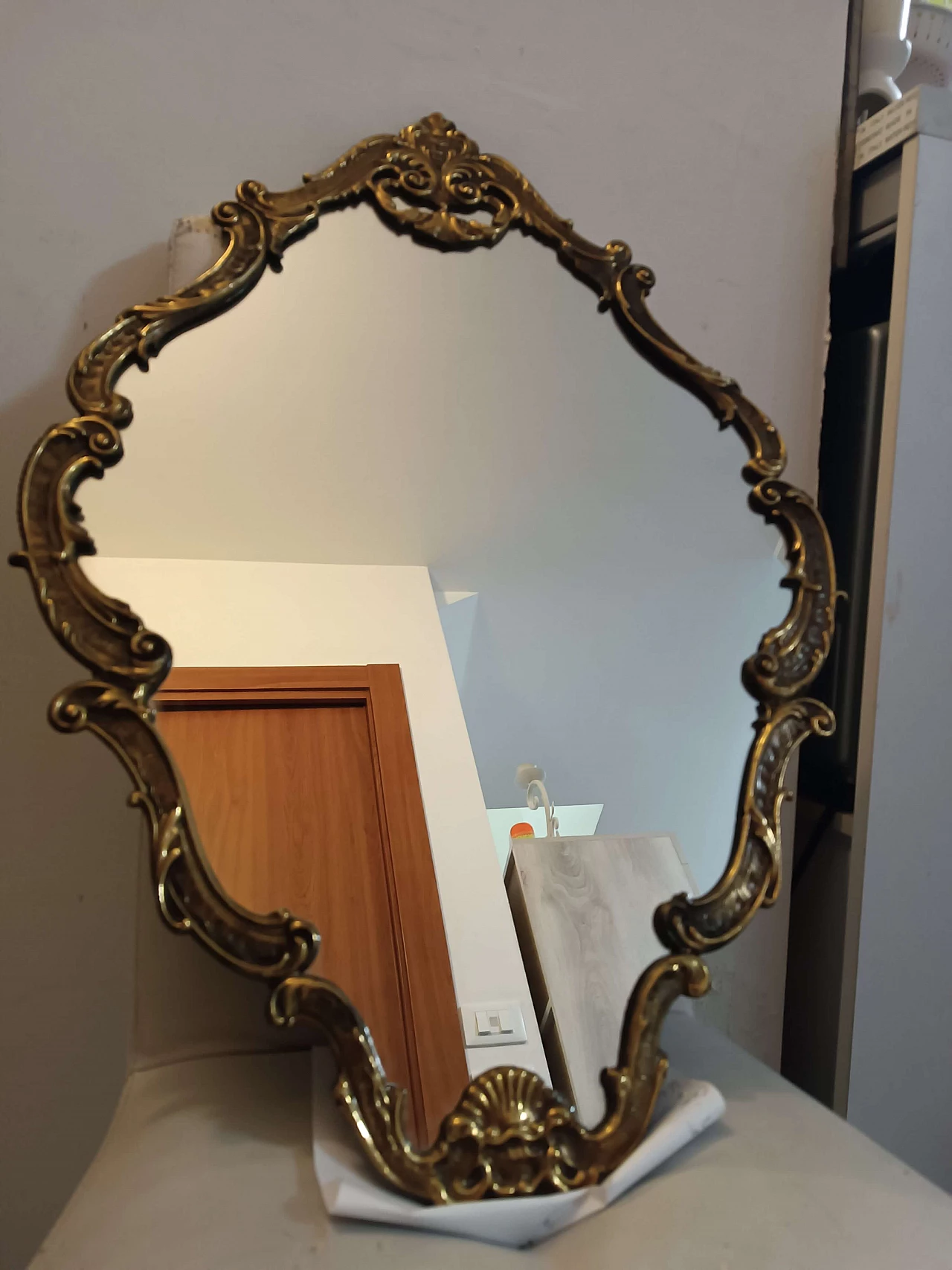 Wall mirror with brass frame, 1950s 2