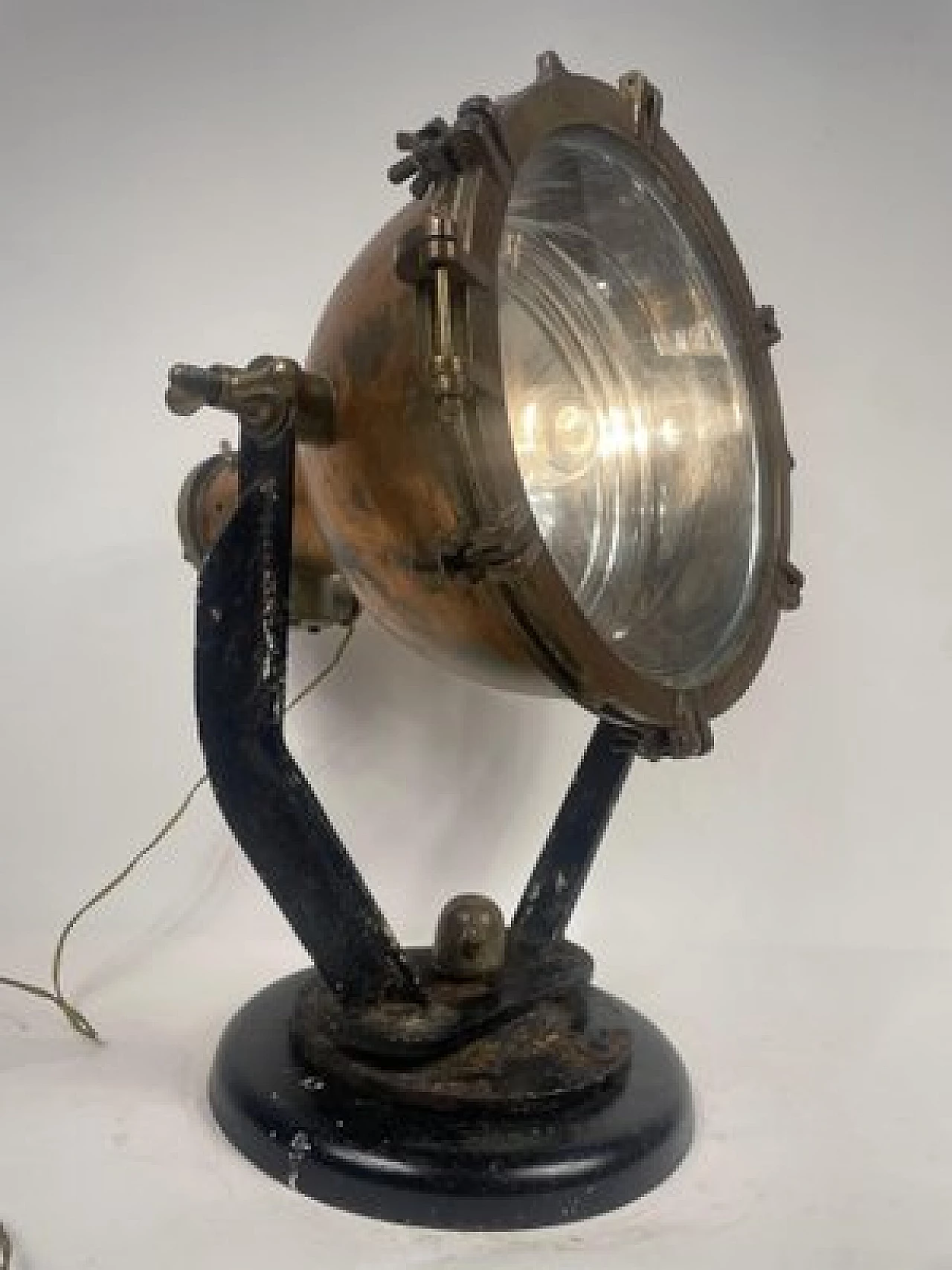 Copper, brass and iron naval headlight, 1940s 1