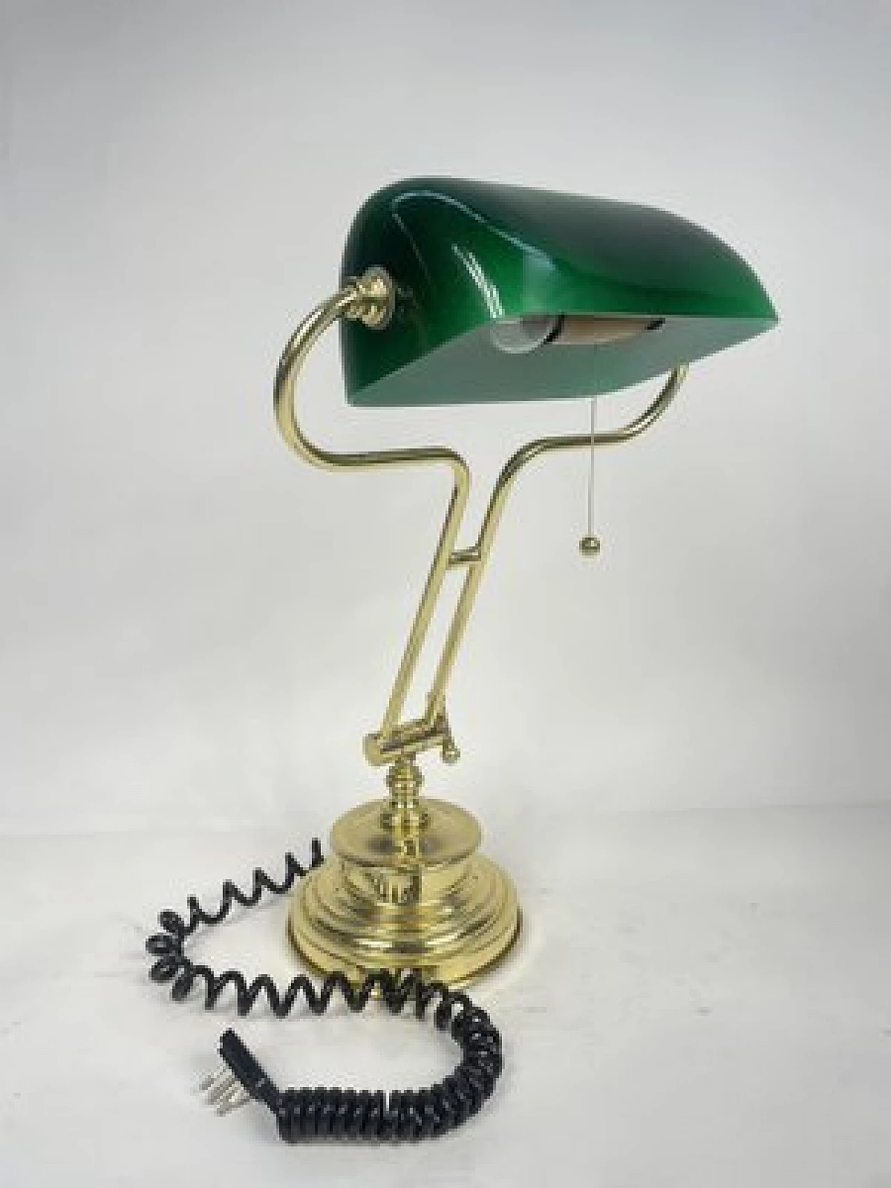 Lampada da tavolo ministeriale con vetro verde, anni '70 2