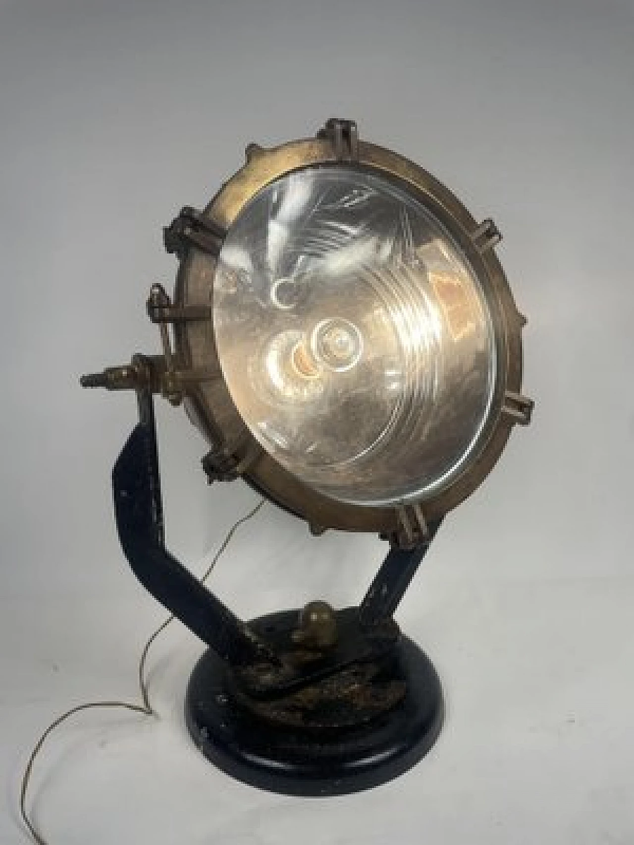 Copper, brass and iron naval headlight, 1940s 2