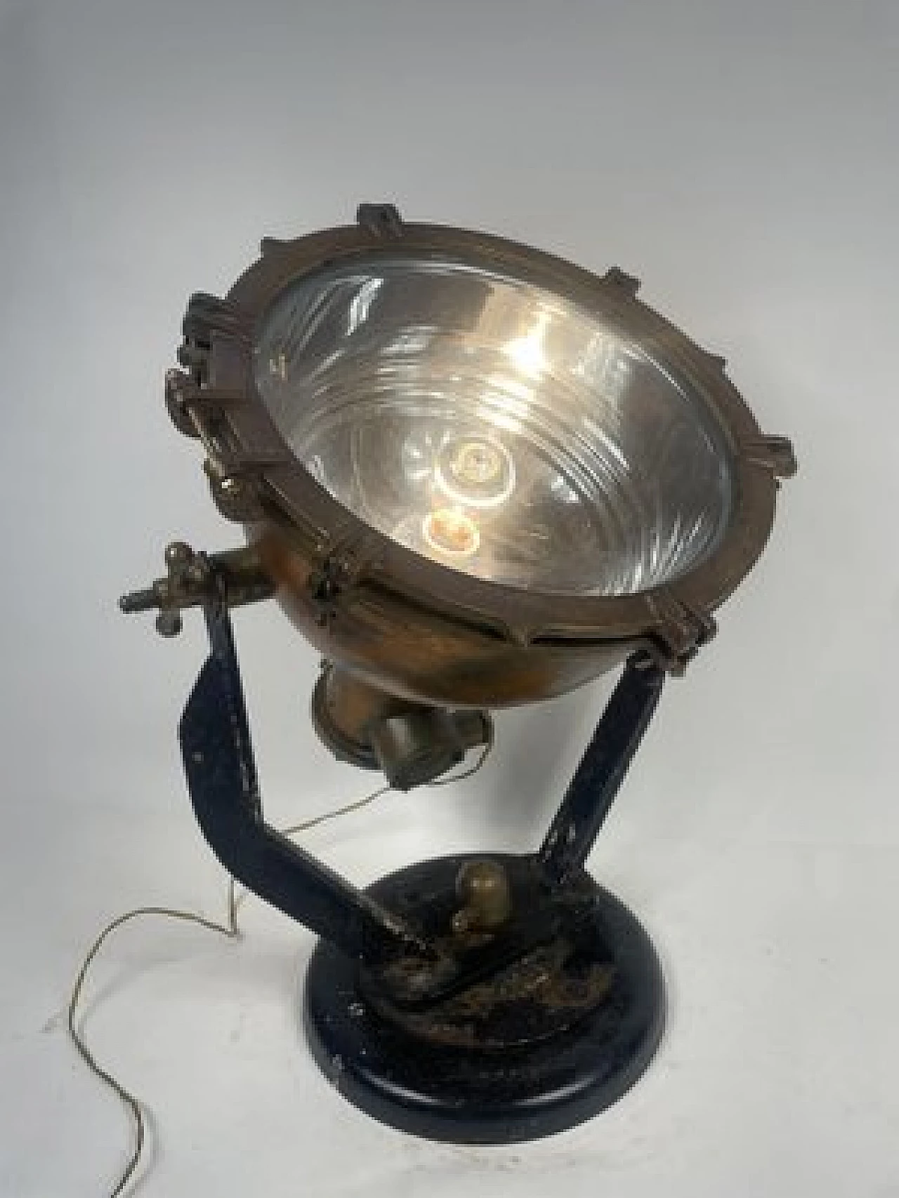 Copper, brass and iron naval headlight, 1940s 12