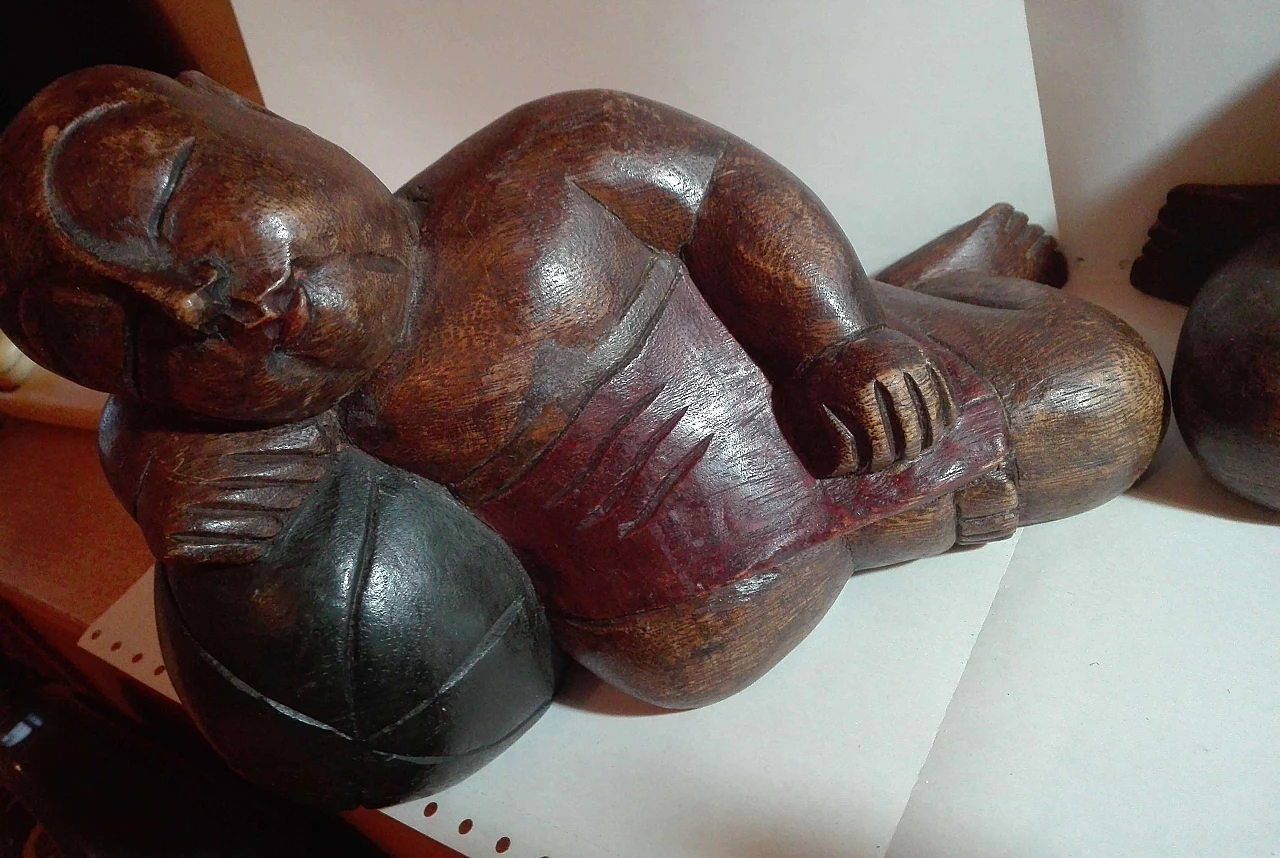 Pair of solid wood sculptures of sleeping figures, 1980s 1