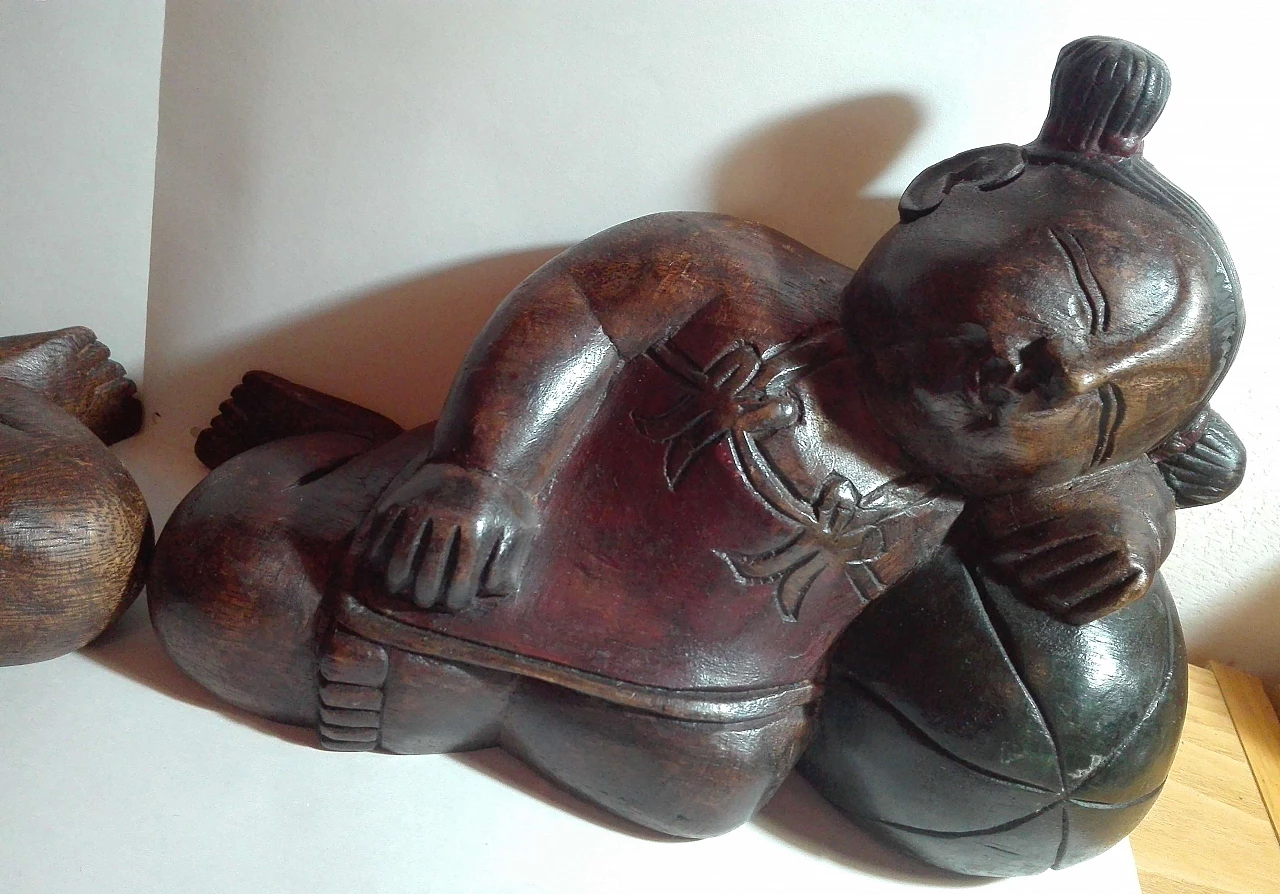 Pair of solid wood sculptures of sleeping figures, 1980s 2