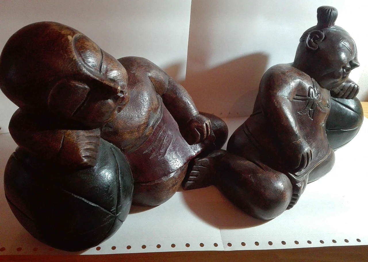 Pair of solid wood sculptures of sleeping figures, 1980s 4