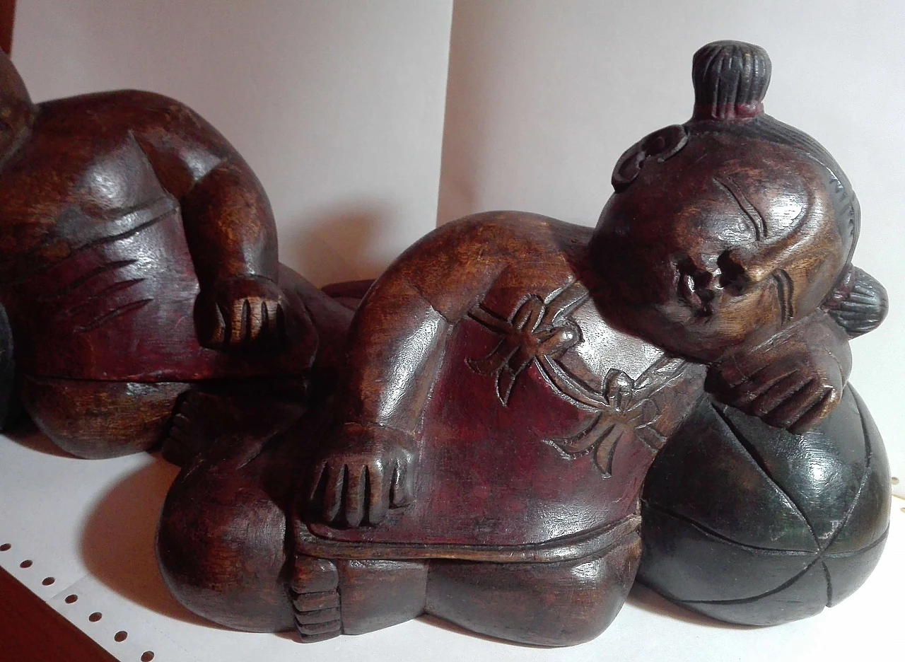 Pair of solid wood sculptures of sleeping figures, 1980s 8