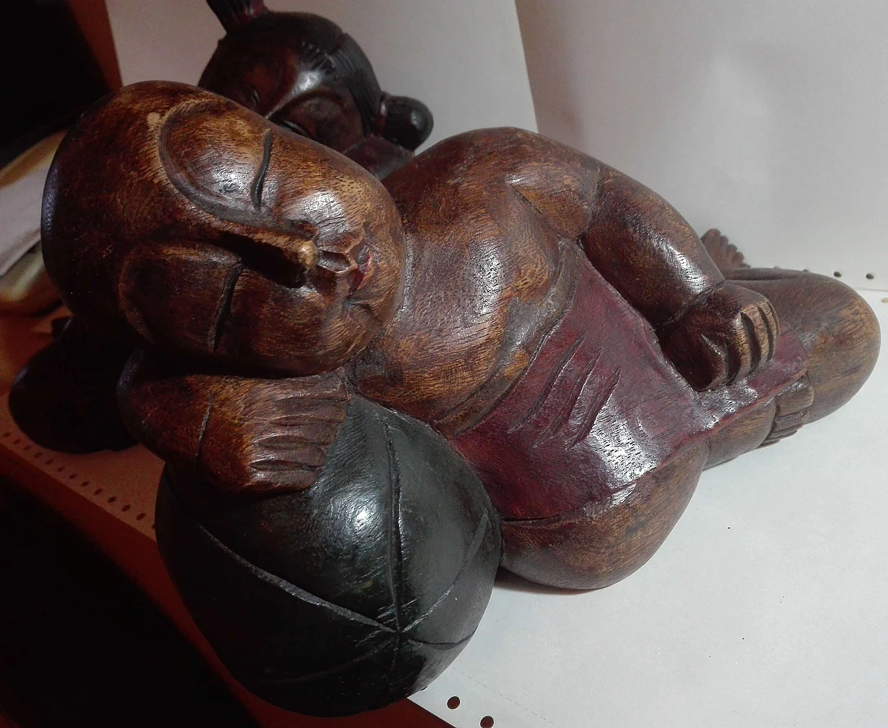 Pair of solid wood sculptures of sleeping figures, 1980s 11