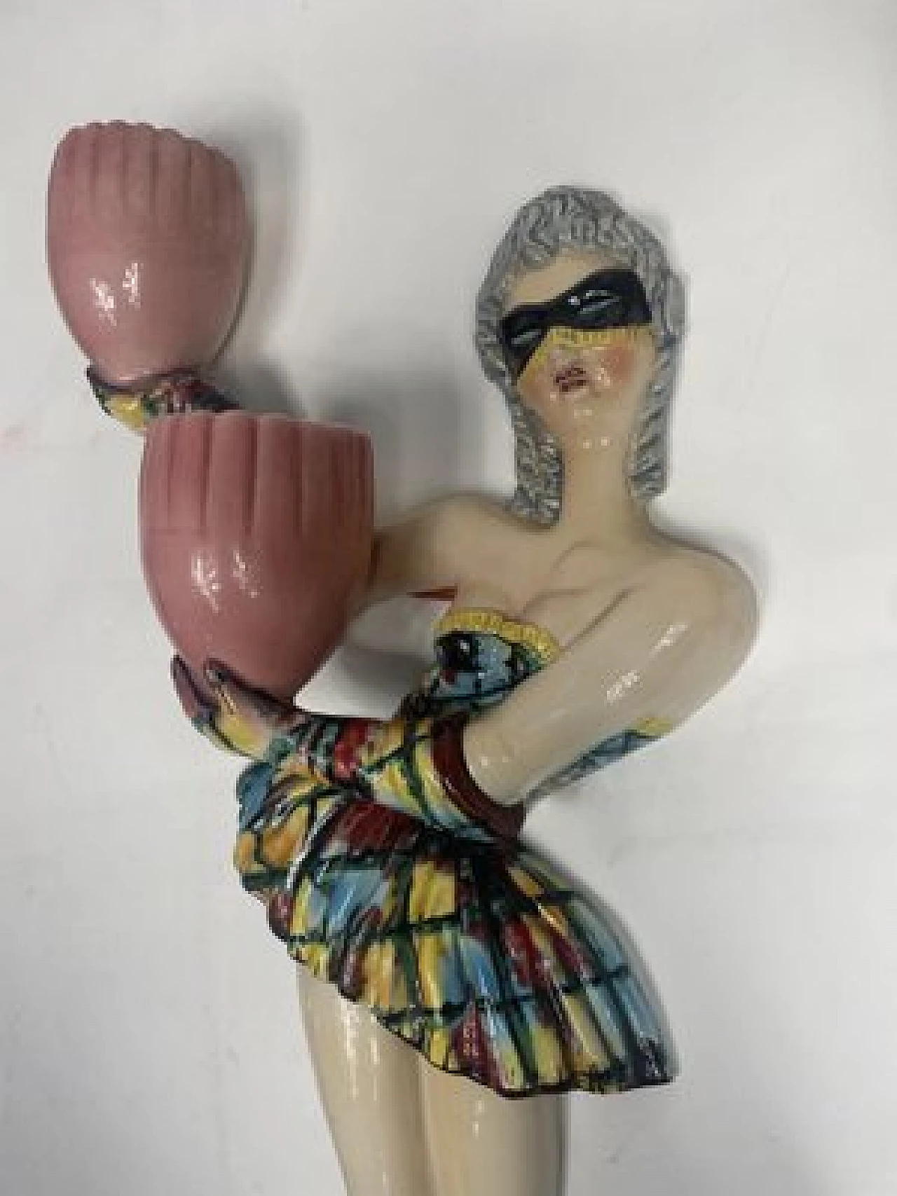 Pair of glazed ceramic Arlecchino wall lamps, 1950s 5