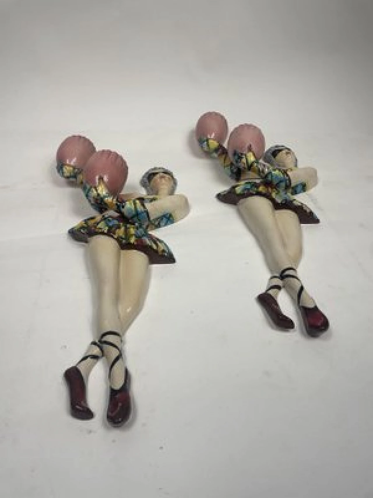 Pair of glazed ceramic Arlecchino wall lamps, 1950s 6