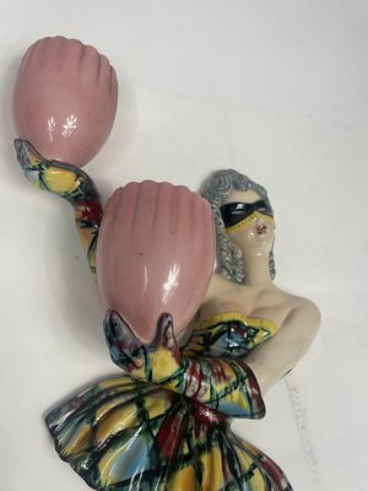 Pair of glazed ceramic Arlecchino wall lamps, 1950s 7