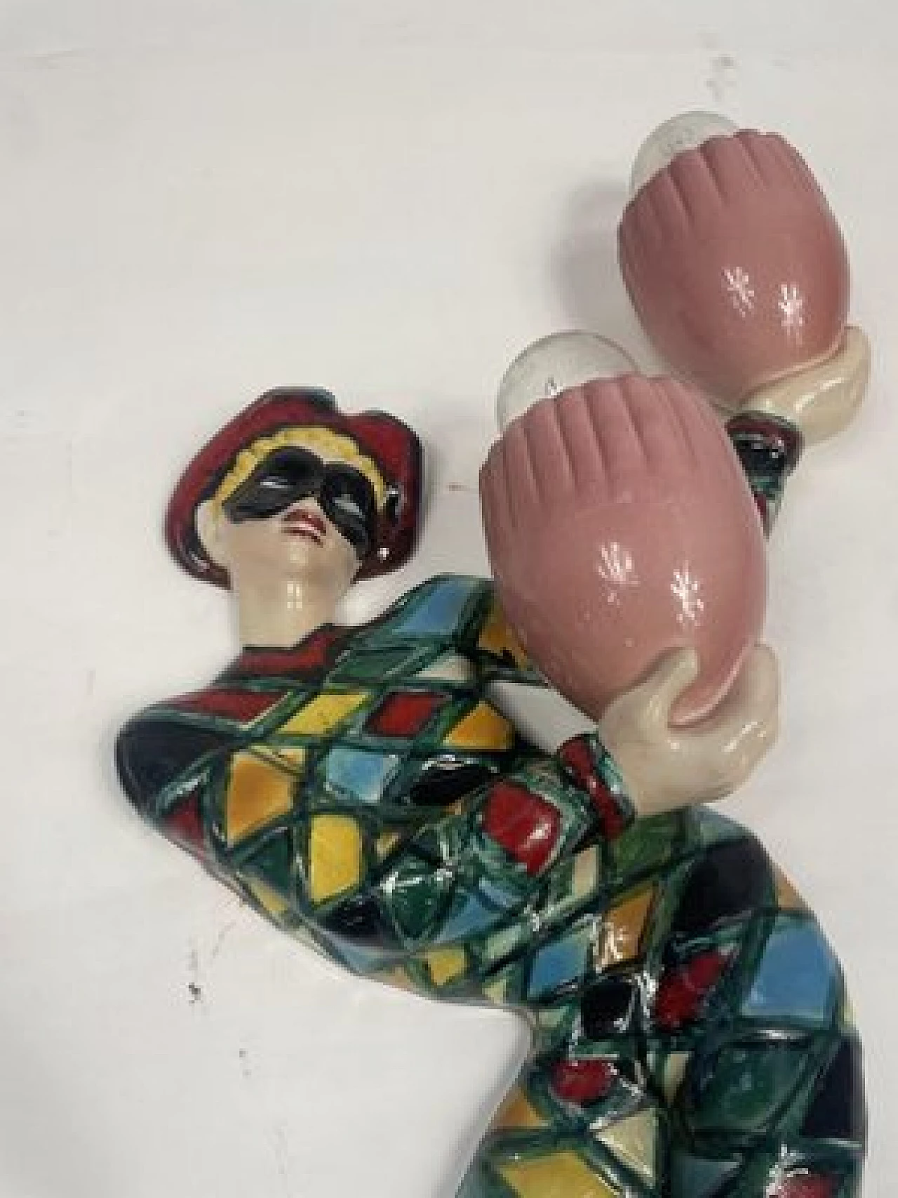 Pair of glazed ceramic Arlecchino wall lamps, 1950s 8