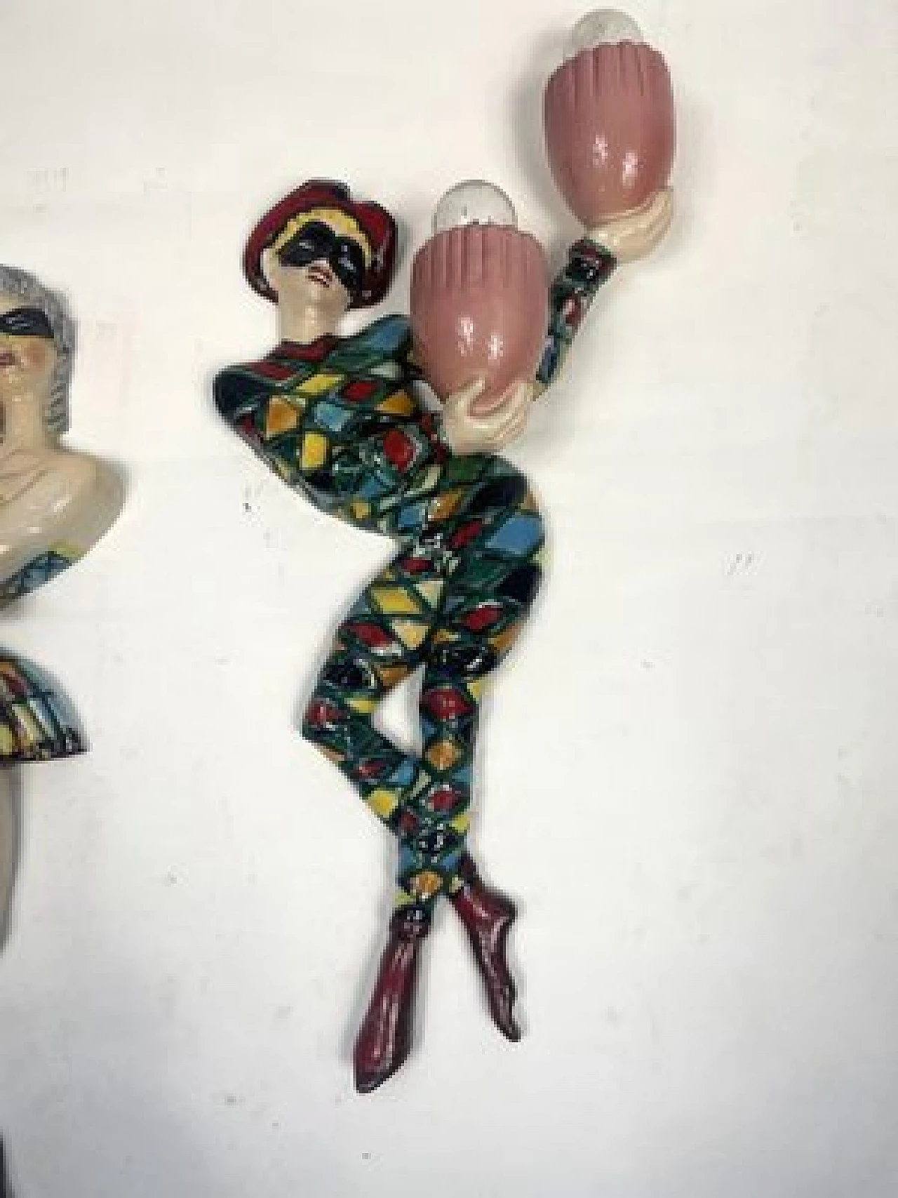 Coppia di lampade da parete Arlecchino in ceramica smaltata, anni '50, set di 2 9