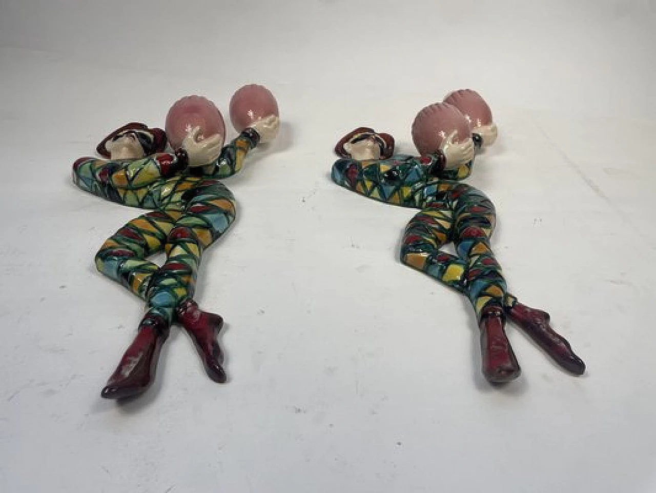 Pair of glazed ceramic Arlecchino wall lamps, 1950s 10