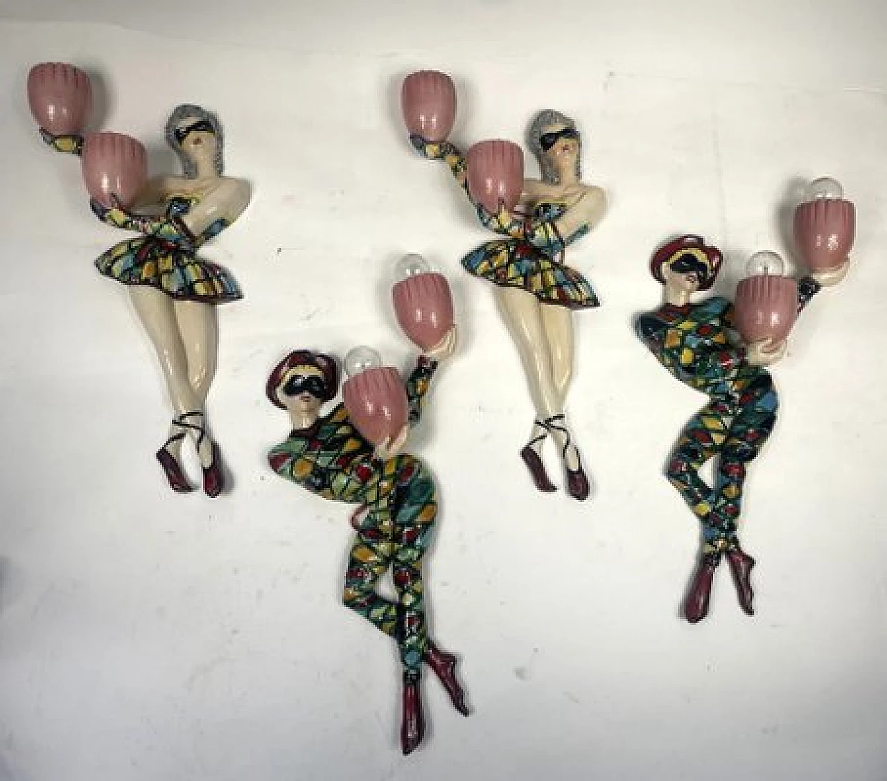 Coppia di lampade da parete Arlecchino in ceramica smaltata, anni '50, set di 2 17