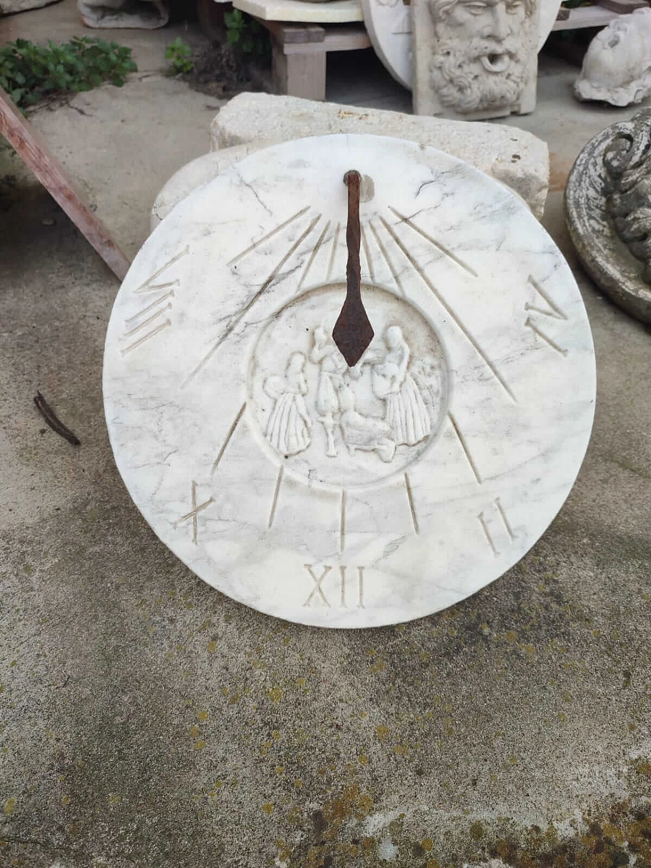 Carrara marble round sundial, 2000s 2