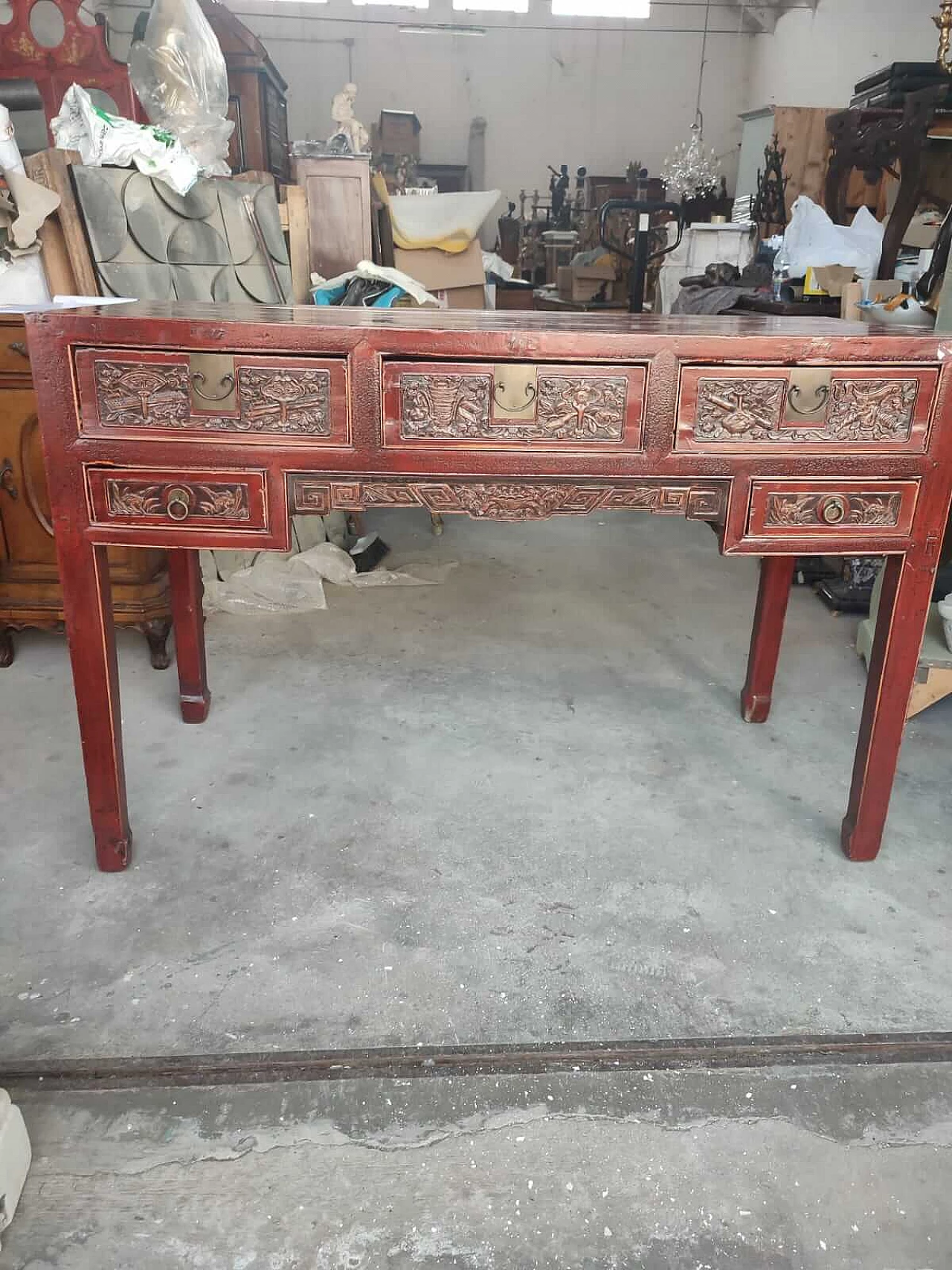 Chinese red wood desk, early 20th century 2