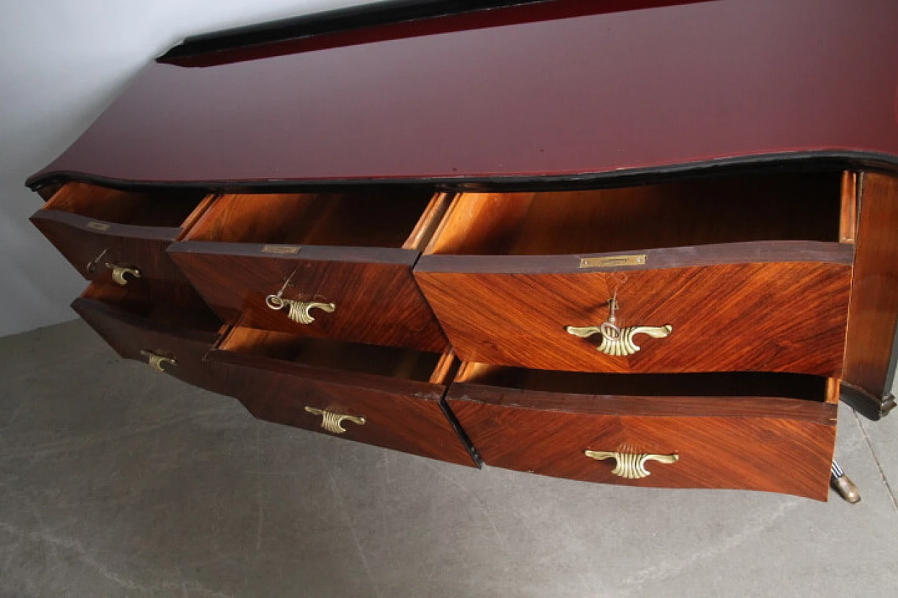 Rosewood chest of drawers with burgundy glass top, 1950s 12