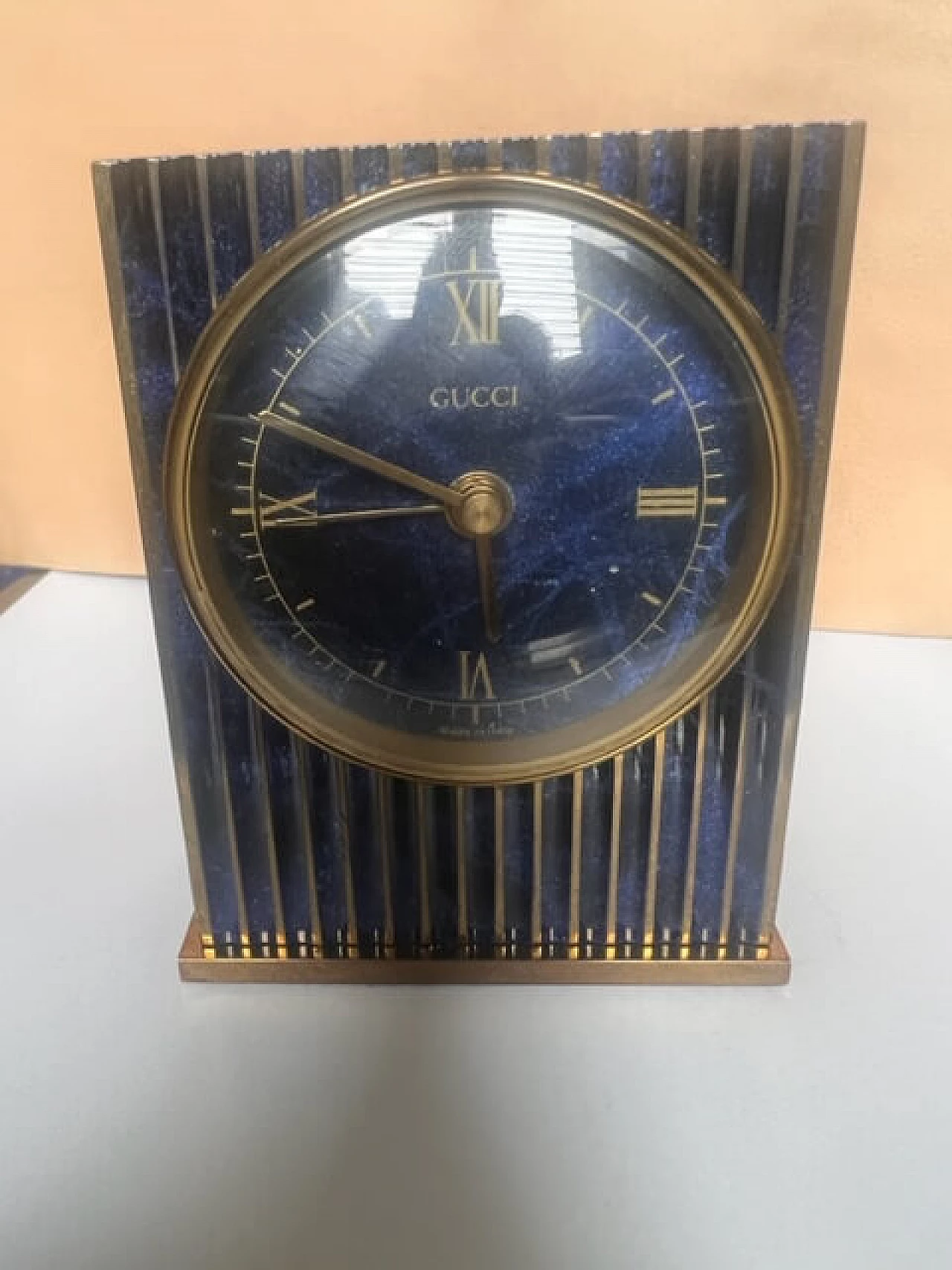 Brass and enamel table clock by Gucci, 1980s 2