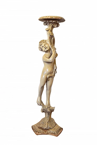 Tavolino in legno dorato con scultura di putto, anni '30