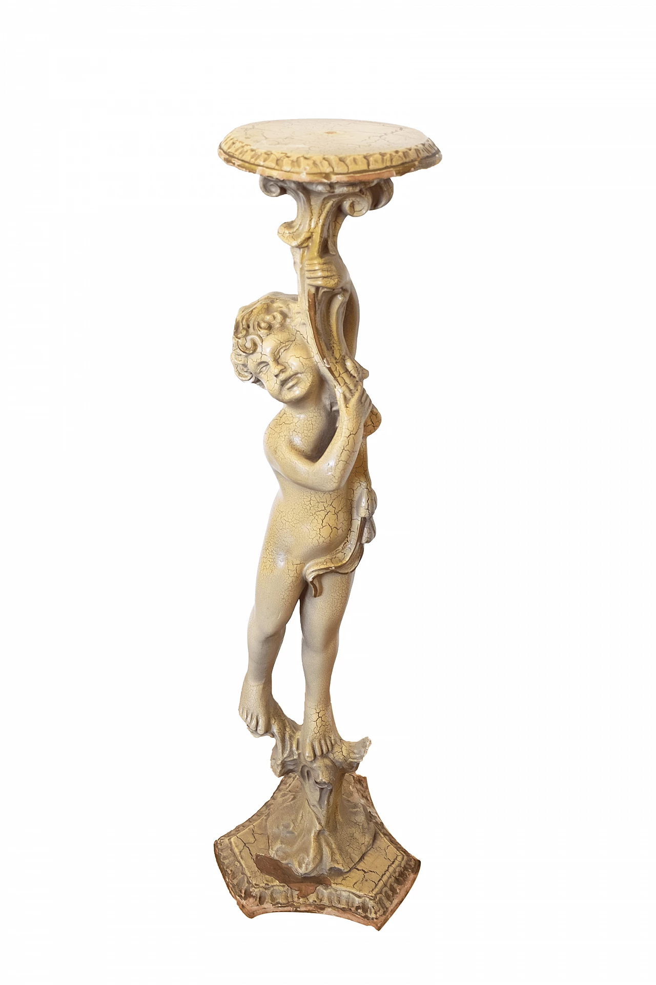 Gilded wood coffee table with putto sculpture, 1930s 2