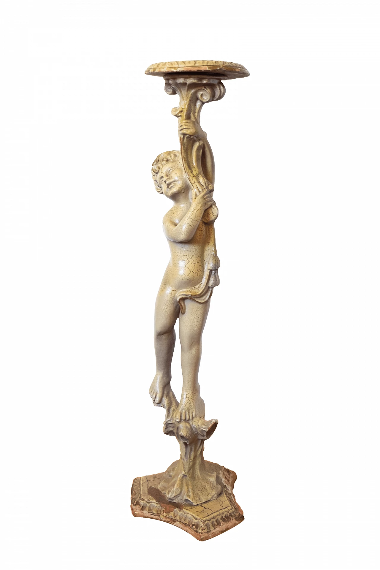 Tavolino in legno dorato con scultura di putto, anni '30 3