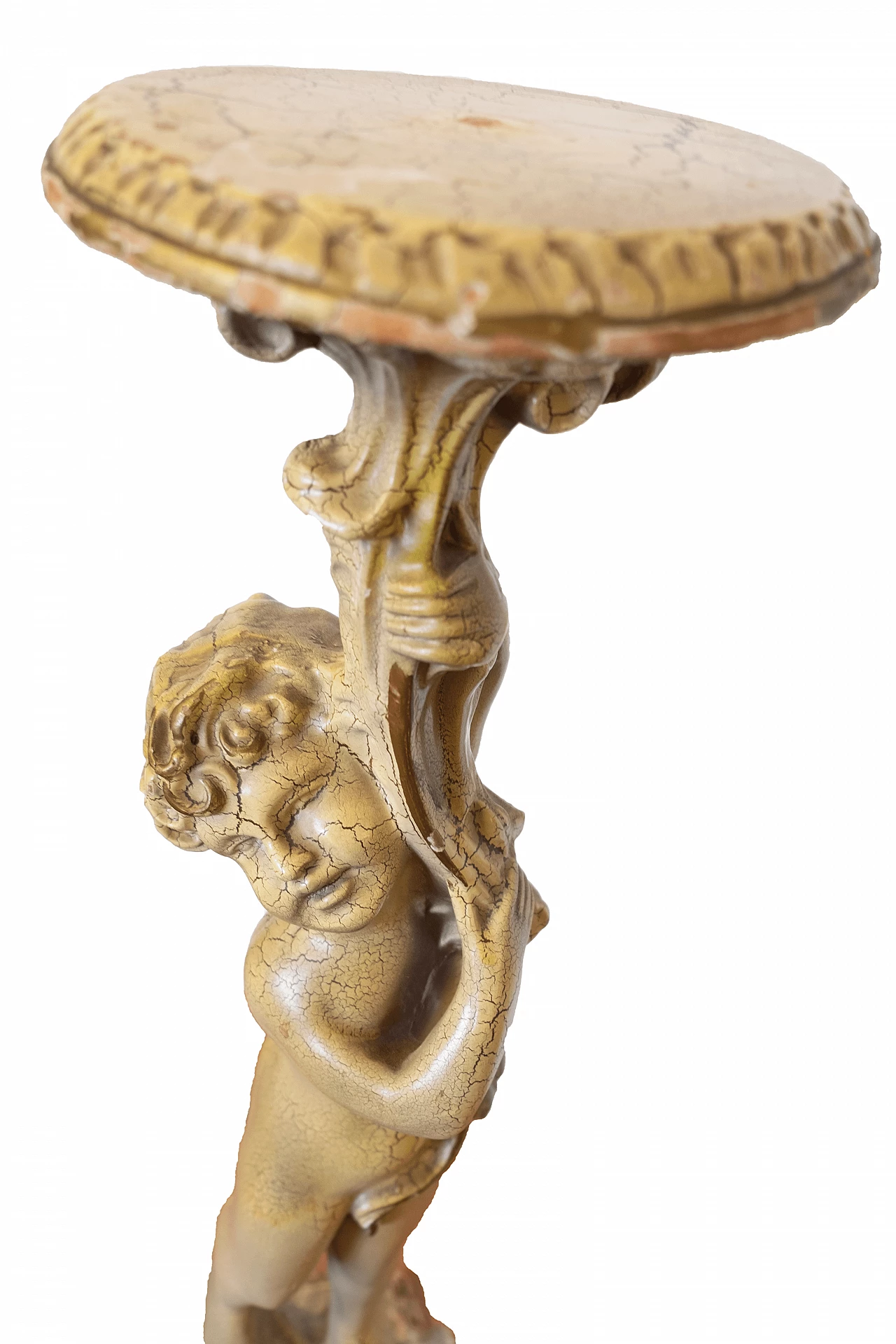 Tavolino in legno dorato con scultura di putto, anni '30 9