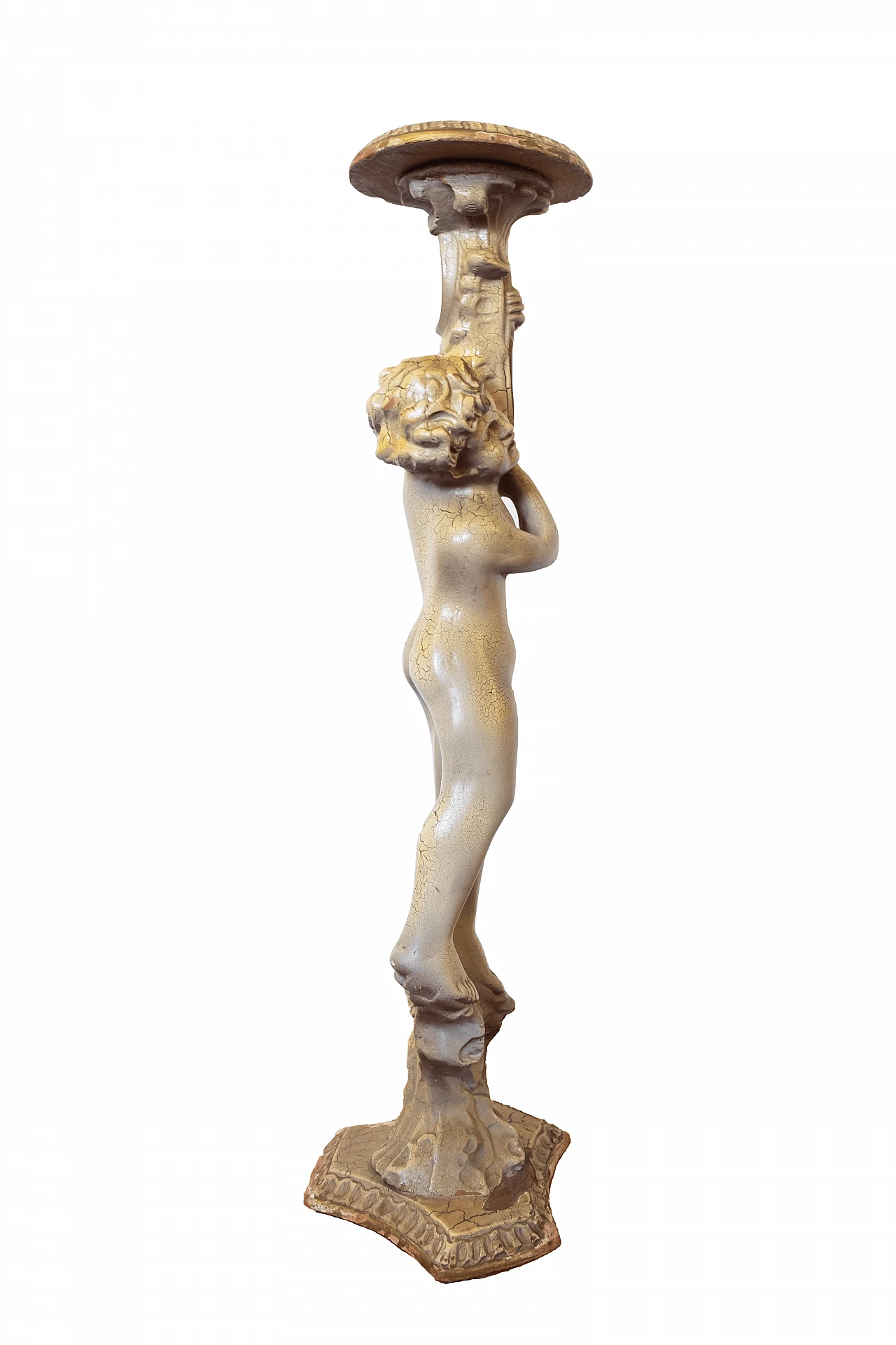 Tavolino in legno dorato con scultura di putto, anni '30 10