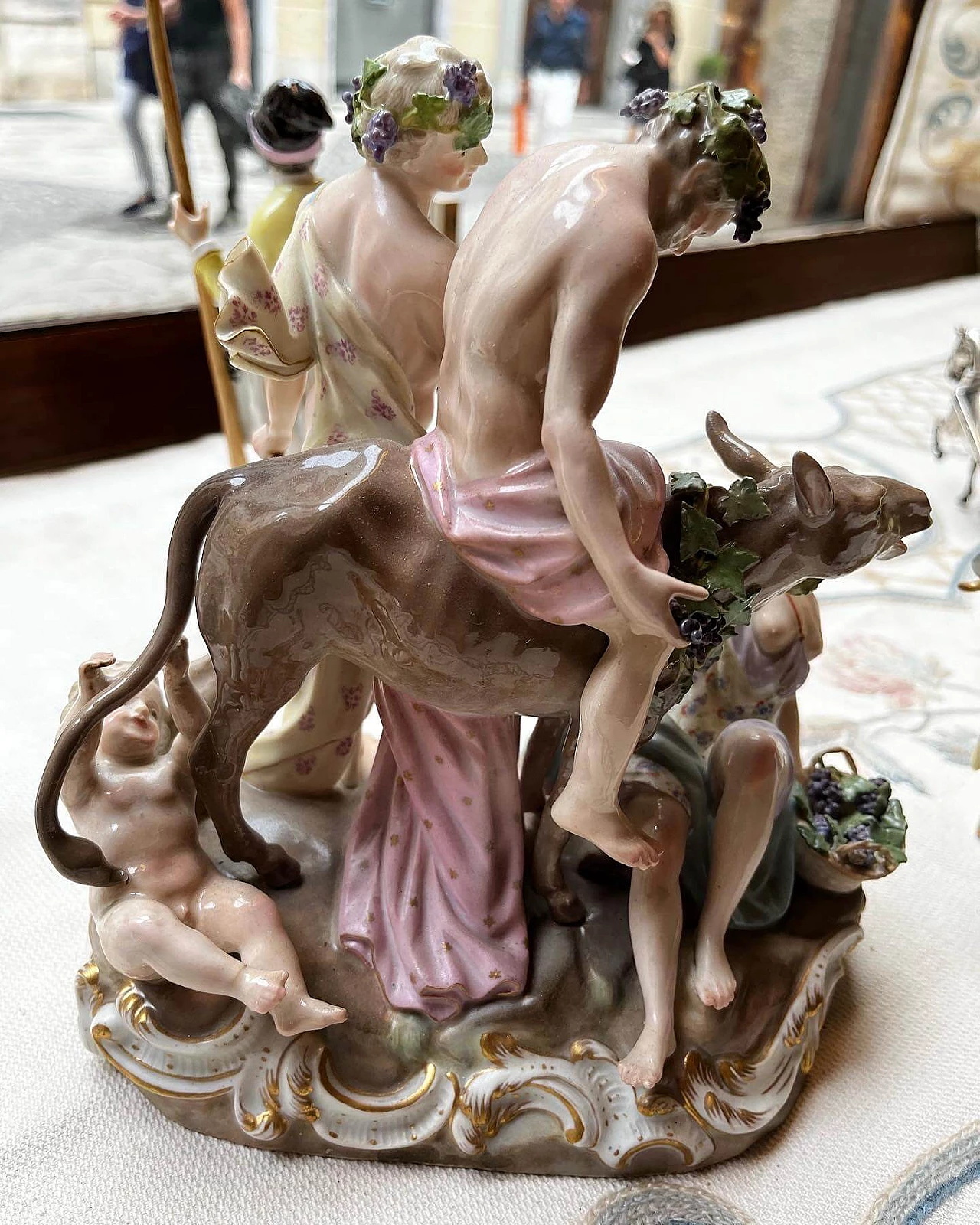 Meissen ceramic Silenus group on oval rocailles base, 19th century 2