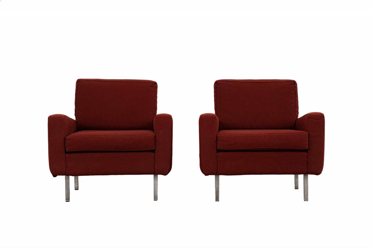 Pair of red fabric armchairs by George Nelson for Herman Miller, 1960s 7