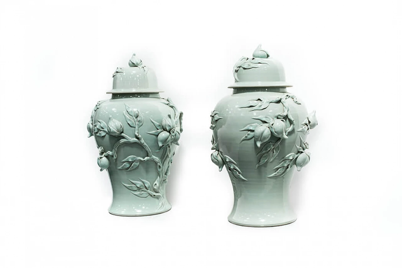 Pair of celadon vases, late 19th century 9