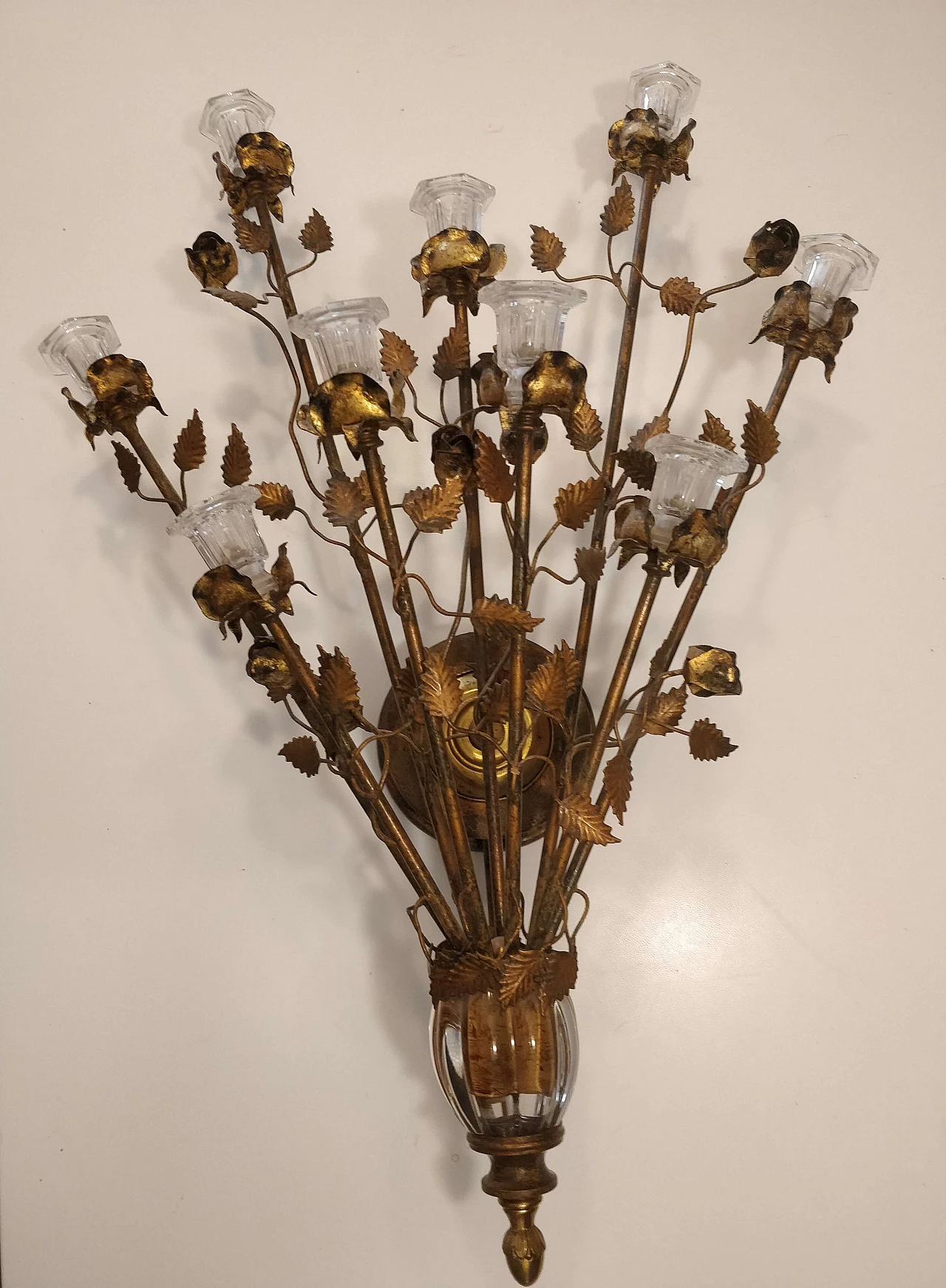 Nine-light gilded metal and Murano glass wall light by Banci, 1970s 1